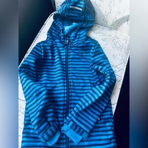 Blue Striped hooded all season jacket.